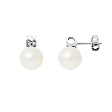 White Freshwater Pearls, Diamonds Earrings and White gold 750/1000