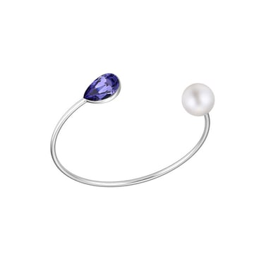 Swarovski - Bangle Bracelet made with Purple Swarovski Elements Crystal and White Pearl