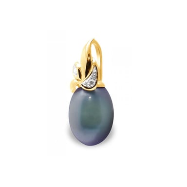 Black Freshwater Pearl, Diamonds Pendant and Yellow Gold 375/1000