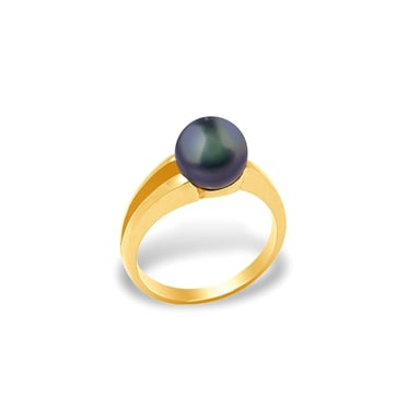 Black Freshwater Pearl Ring and Yellow Gold 375/1000