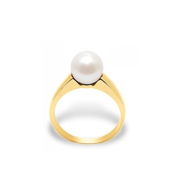 375/1000 geelgouden ring met witte zoetwaterparel