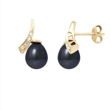Black Freshwater Pearls, Diamonds Earrings and yellow gold 750/1000