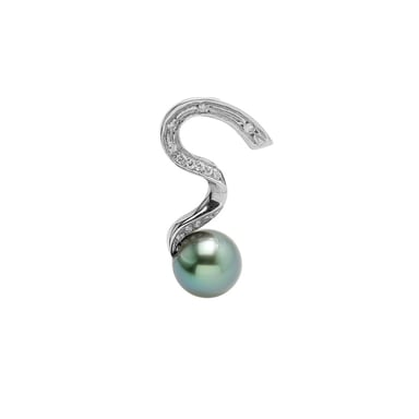Black Tahitian Pearl, Diamonds Pendant and Sterling Silver 925/1000
