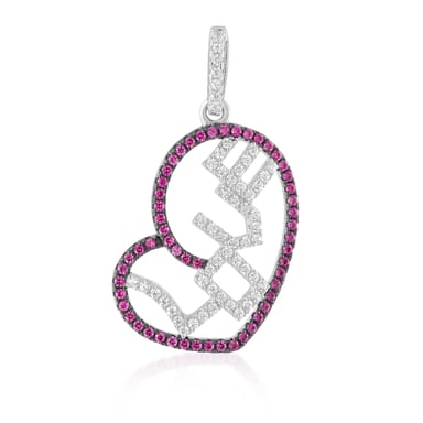 Swarovski - Love Heart Pendant in Silver and White and Pink Swarovski Crystal Zirconia