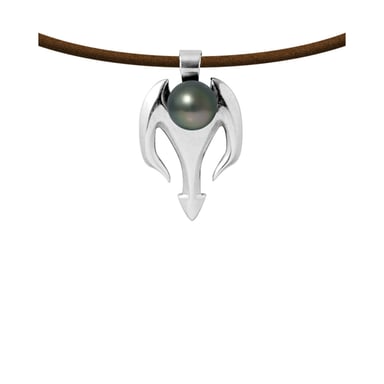 Tahitian Pearl Tribal Leather Man Necklace and 925 Sterling Silver