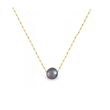 Black Freshwater Pearl and Yellow Gold 750/1000 Singapour Chain Woman Necklace