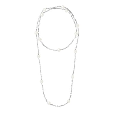 925 Sterling Silver Long Necklace and White Freshwater Pearls