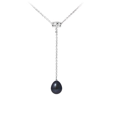 Black Freshwater Pearl Pendant and 925/1000 Sterling Silver Women Necklace
