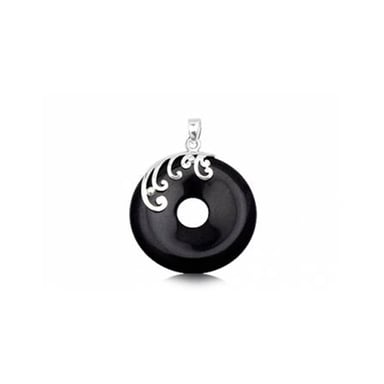 Round Pendant in Black Sandstone and 925 Silver