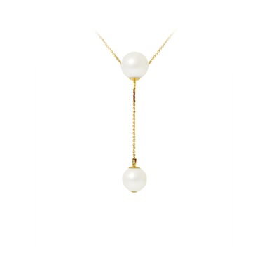 2 White Freshwater Pearls Choker Necklace and 750/1000 Yellow Gold