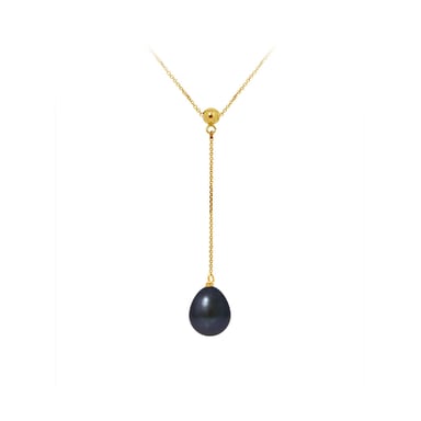 Black Freshwater Pearl Choker Necklace and 750/1000 Yellow Gold
