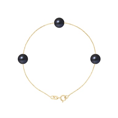 3 AA Black Freshwater Pearls Bracelet and 750/1000 Yellow Gold