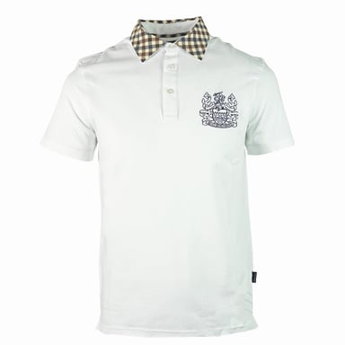 Aquascutum Signature Check Collar White Polo Shirt