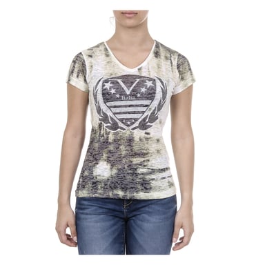 V 1969 Italia Womens T-shirt Korte mouwen V-hals Geel Emily