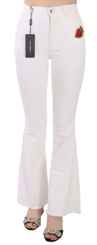 Dolce & Gabbana Women's White Heart Flared Stretch Cotton Pants