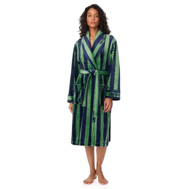 DKNY Middellange fleecebadjas met lange mouwen en groene strepen
