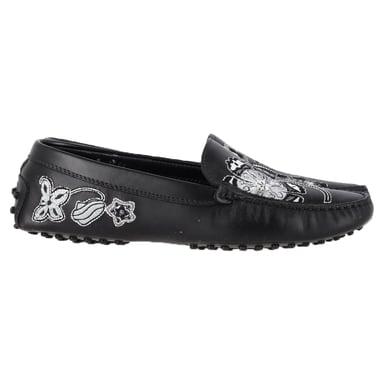 Tod's Embroidered Loafers in Black Leather