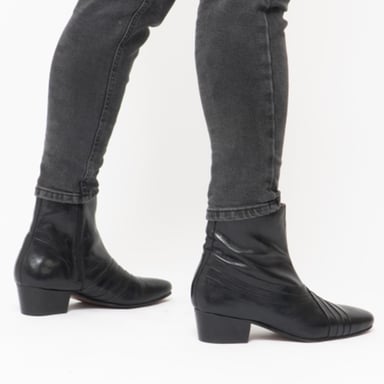 Club Cubano SALVATORE Mens Leather Cuban Heel Boots Black