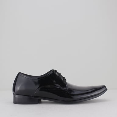 OSWALD Mens Faux Patent Leather Derby Shoes Black