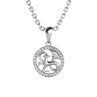 Capricorn Zodiac Pendants - Silver and Crystal