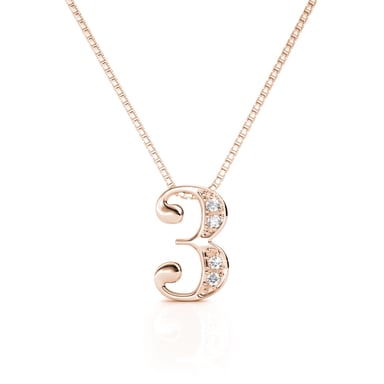 Number 3 Pendants - Rose Gold and Crystal