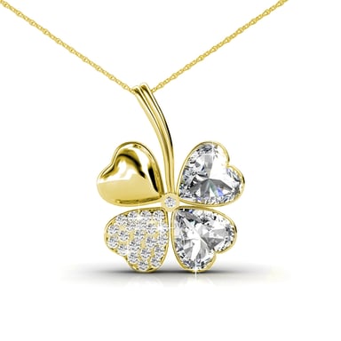 Four Leaf Pendants - Gold and Crystal
