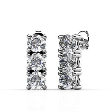Tri Earrings - Silver and Crystal