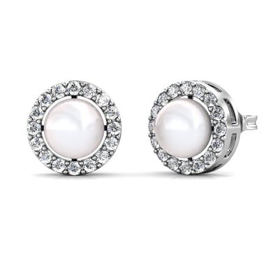 Circlet Pearl Earrings - Silver and Crystal