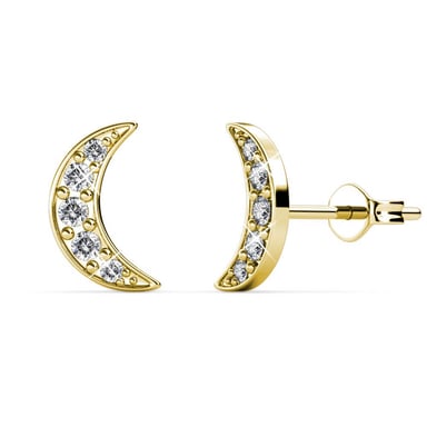 Crescent Moon Earrings - Gold and Crystal