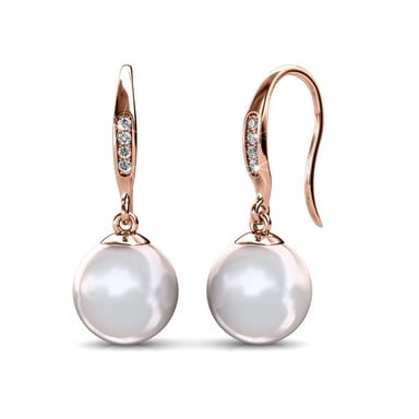 Pearl Hook Earrings - Rose Gold and Crystal