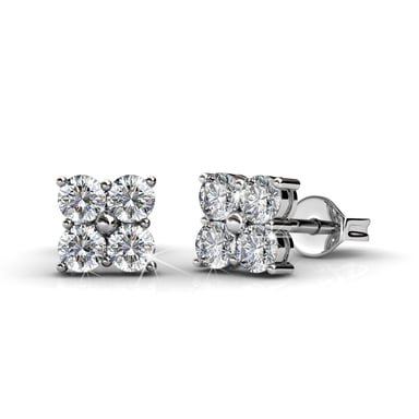 Sweet Square Earrings - Silver and Crystal