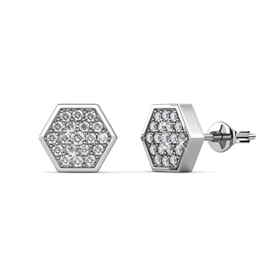 Hexagon Earrings - Silver and Crystal