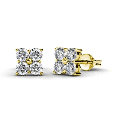 Sweet Square Earrings - Gold and Crystal