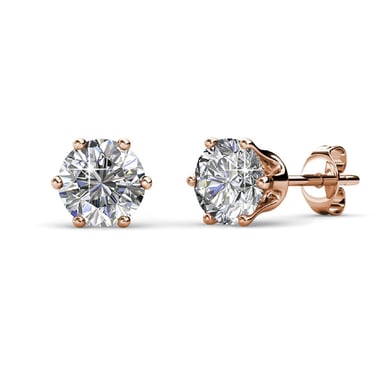 Solitaire L Earrings - Rose Gold and Crystal
