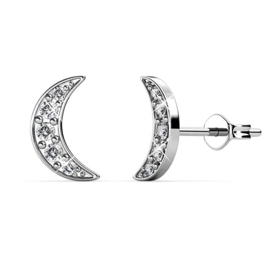 Crescent Moon Earrings - Silver and Crystal