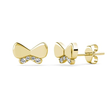 Butterfly Bow Earrings - Gold and Crystal