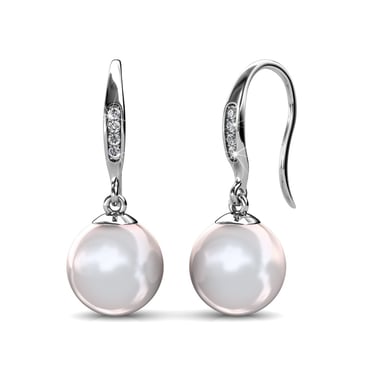 Pearl Hook Earrings - Silver and Crystal