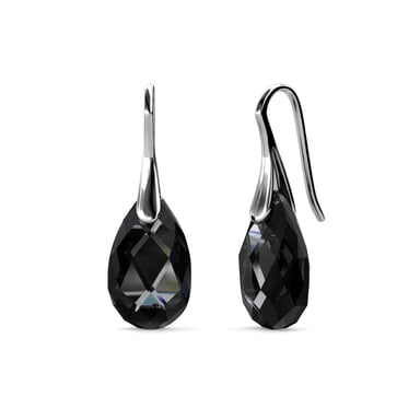 Teardrop Hook Earrings - Silver and Black