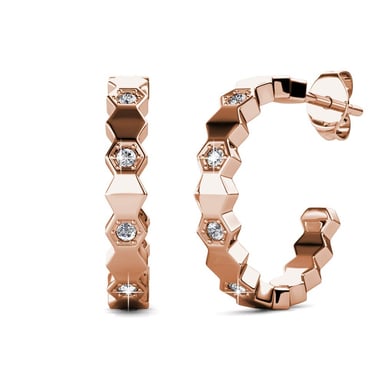 Curved Earrings - Rose Gold and Crystal