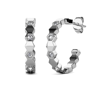 Curved Earrings - Silver and Crystal