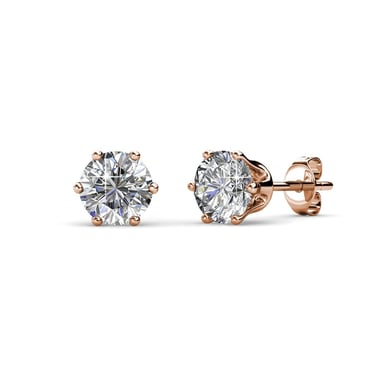 Solitaire M Earrings - Rose Gold and Crystal