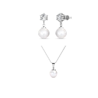 Pauline Full Moon Pearl Sets - Silver and Crystal