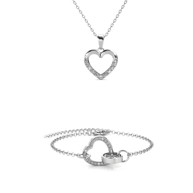 Locked Heart Necklace Sets - Silver and Crystal