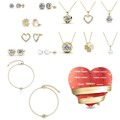 Surprise Heart Advent Calendar - 14 Jewels - Gold and Crystal