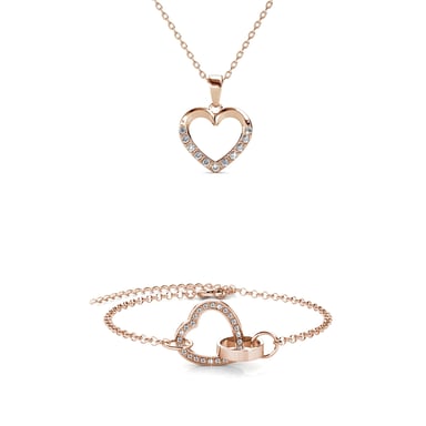 Locked Heart Necklace Sets - Rose Gold and Crystal