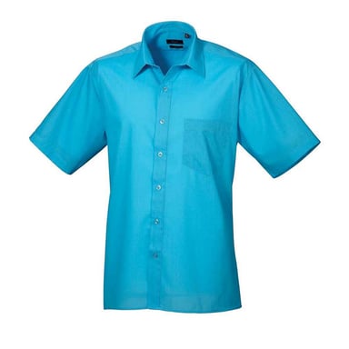 Premier Mens Poplin Short-Sleeved Shirt (Turquoise)