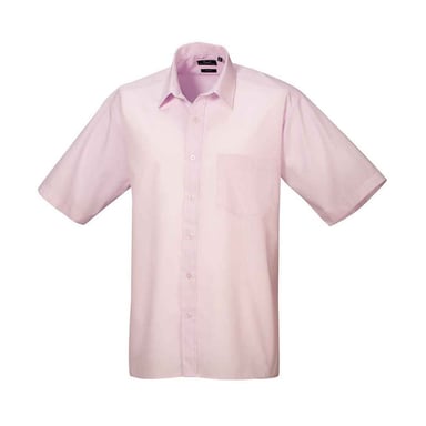 Premier Mens Poplin Short-Sleeved Shirt (Pink)