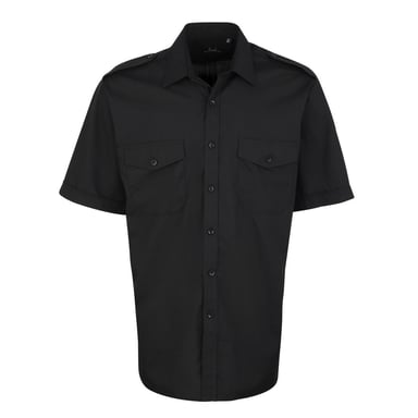 Premier Mens Easy-Care Short-Sleeved Pilot Shirt (Black)