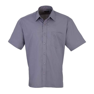 Premier Mens Poplin Short-Sleeved Shirt (Steel)