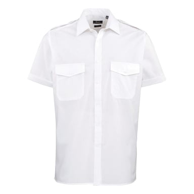 Premier Mens Easy-Care Short-Sleeved Pilot Shirt (White)